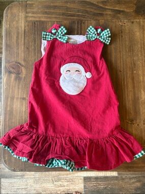 Lil Cactus Girls Red Santa Ruffle Dress with Green Gingham Bows 2t